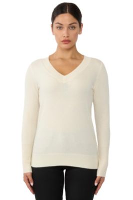 Women's 100% Pure Cashmere Long Sleeve Ava V Neck Pullover Sweater