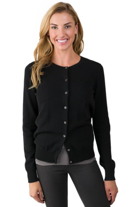 Женские JENNIE LIU Women's 100% Cashmere Button Front Long Sleeve Crewneck Cardigan Sweater