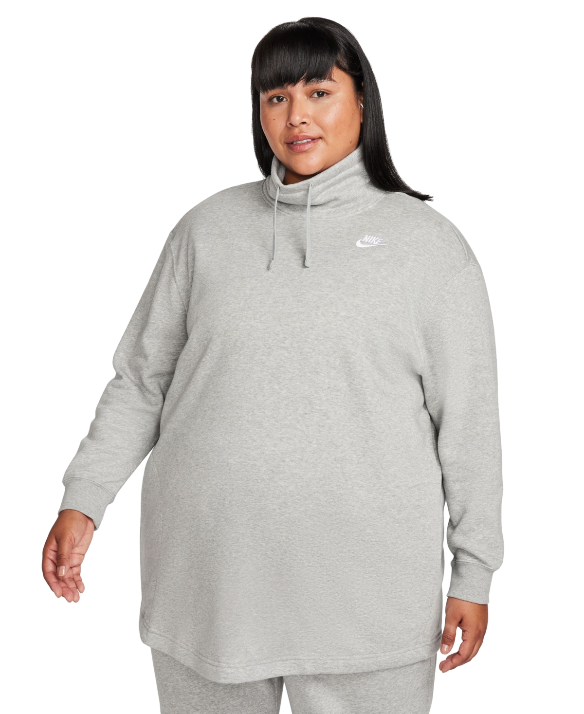 Plus Size Oversized Mock-Neck Fleece Sweatshirt - Dark Grey Heather