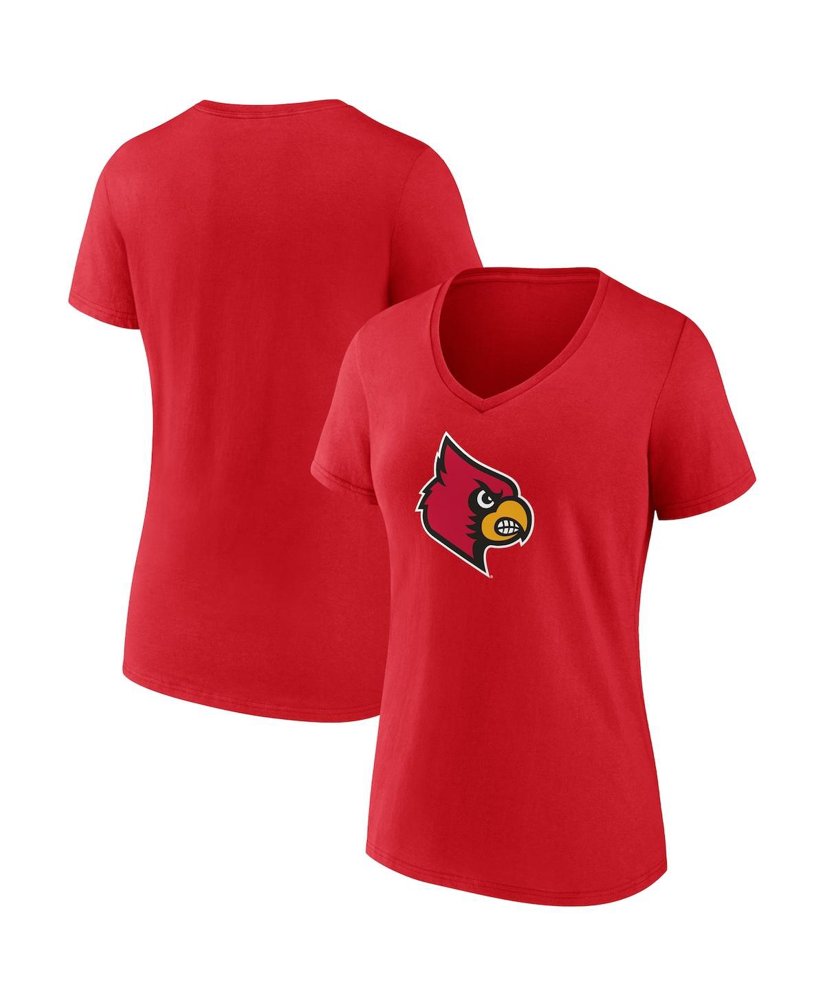Fanatics Women's  Red Louisville Cardinals Evergreen Logo V-neck T-shirt