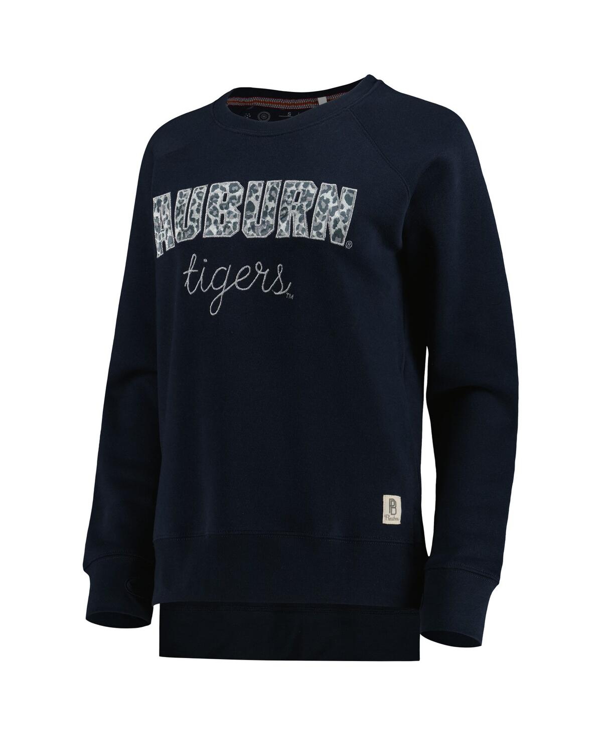 PRESSBOX WOMEN'S PRESSBOX NAVY AUBURN TIGERS STEAMBOAT ANIMAL PRINT RAGLAN PULLOVER SWEATSHIRT 