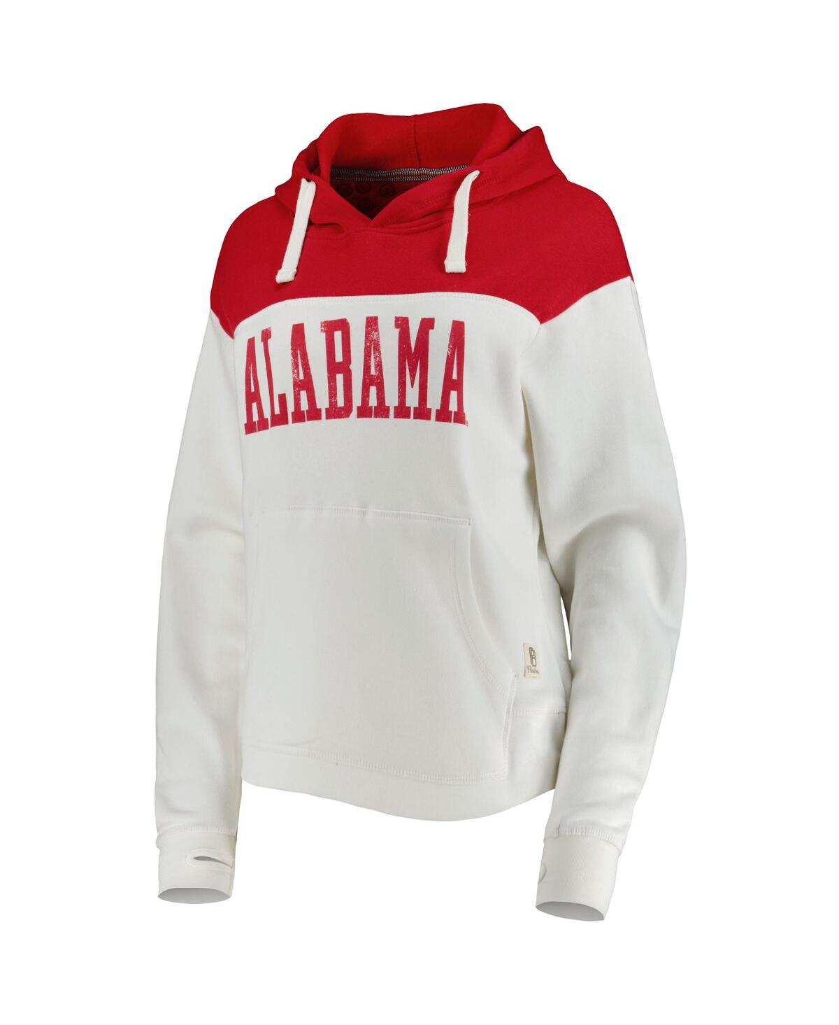 PRESSBOX WOMEN'S PRESSBOX WHITE, CRIMSON DISTRESSED ALABAMA CRIMSON TIDE CHICAGO 2-HIT YOKE PULLOVER HOODIE 