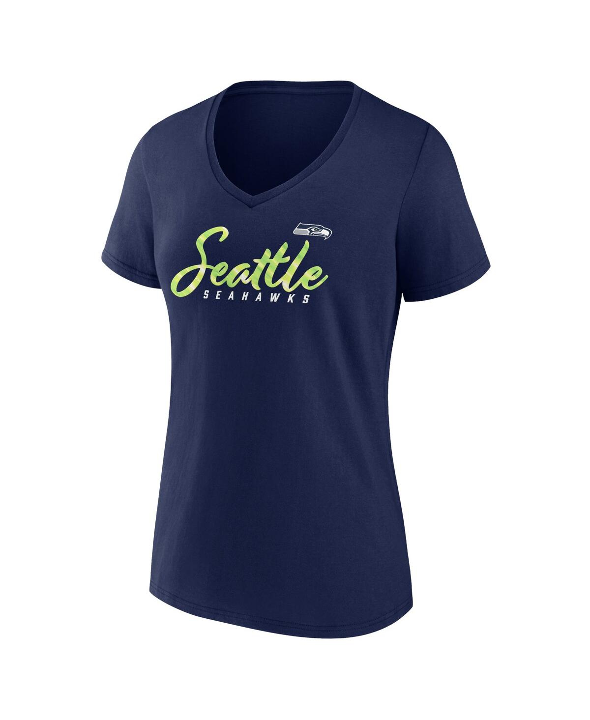 Fanatics Women's  College Navy Seattle Seahawks Shine Time V-neck T-shirt In College Navy