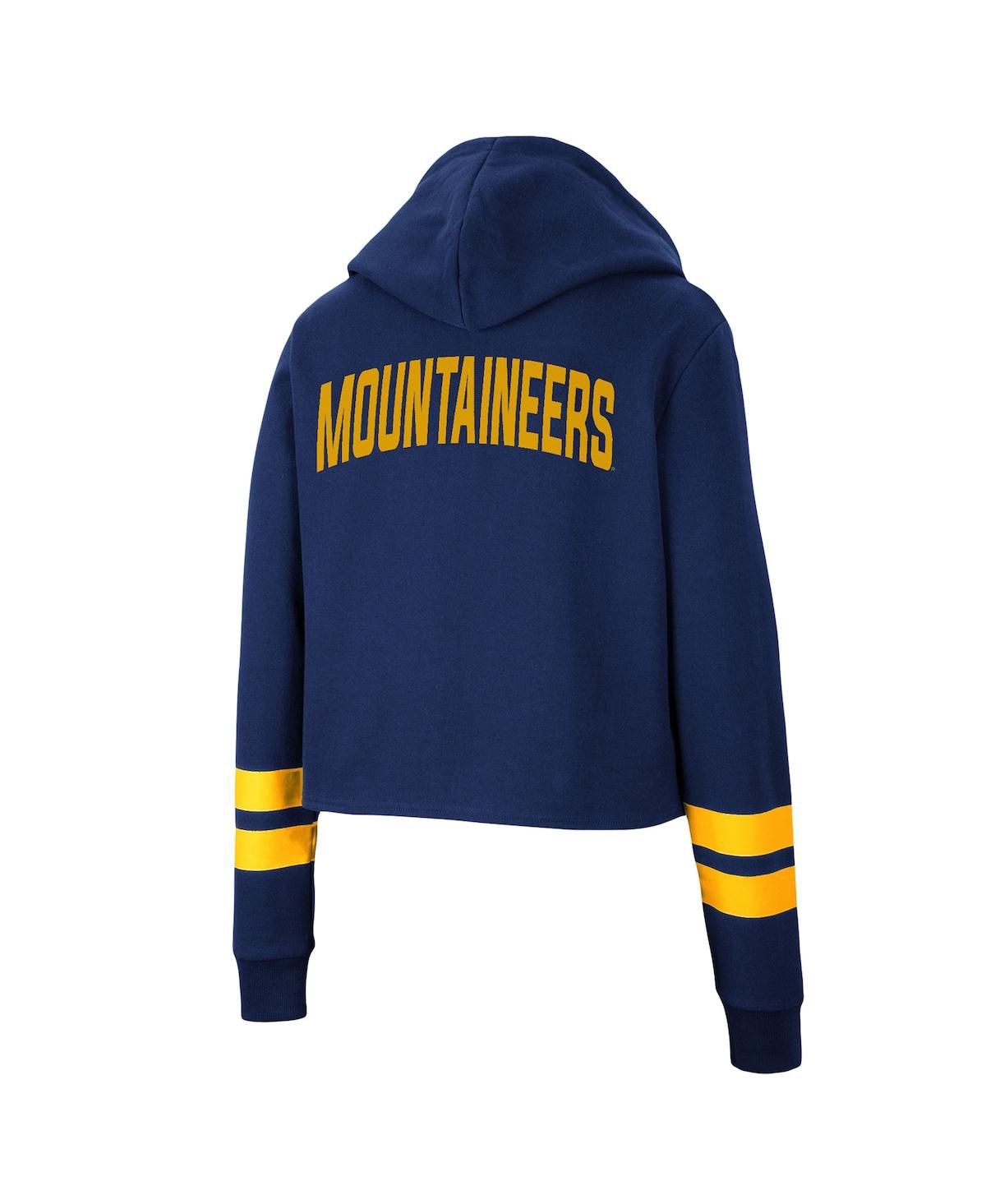 Shop Colosseum Women's  Navy West Virginia Mountaineers Throwback Stripe Cropped Pullover Hoodie