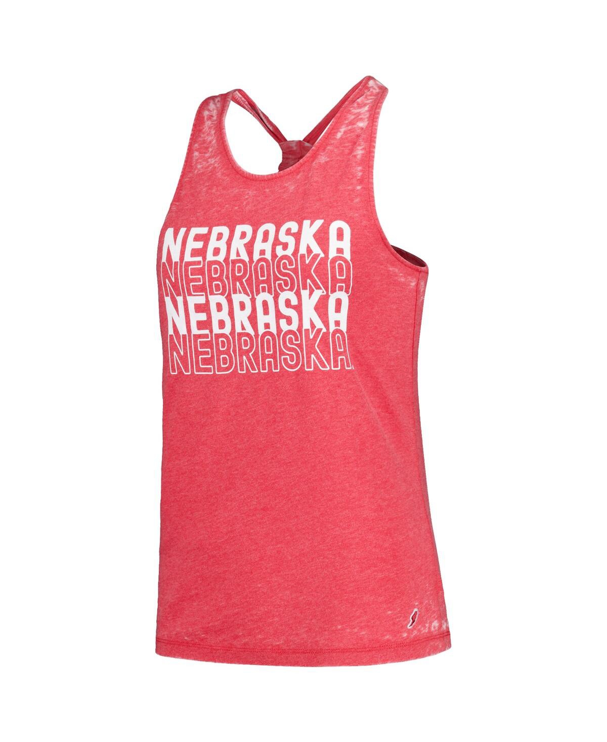 Shop League Collegiate Wear Women's  Scarlet Nebraska Huskers Stacked Name Racerback Tank Top