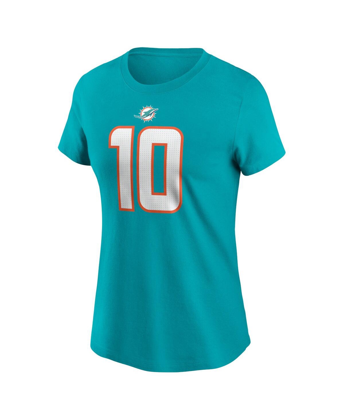 Shop Nike Women's  Tyreek Hill Aqua Miami Dolphins Player Name And Number T-shirt