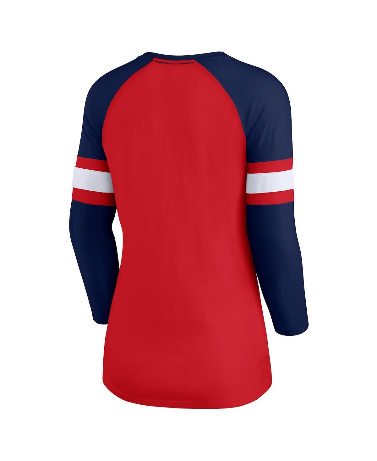 Fanatics Women's  Red, Navy New England Patriots Arch Raglan 3/4-sleeve Notch Neck T-shirt In Red,navy