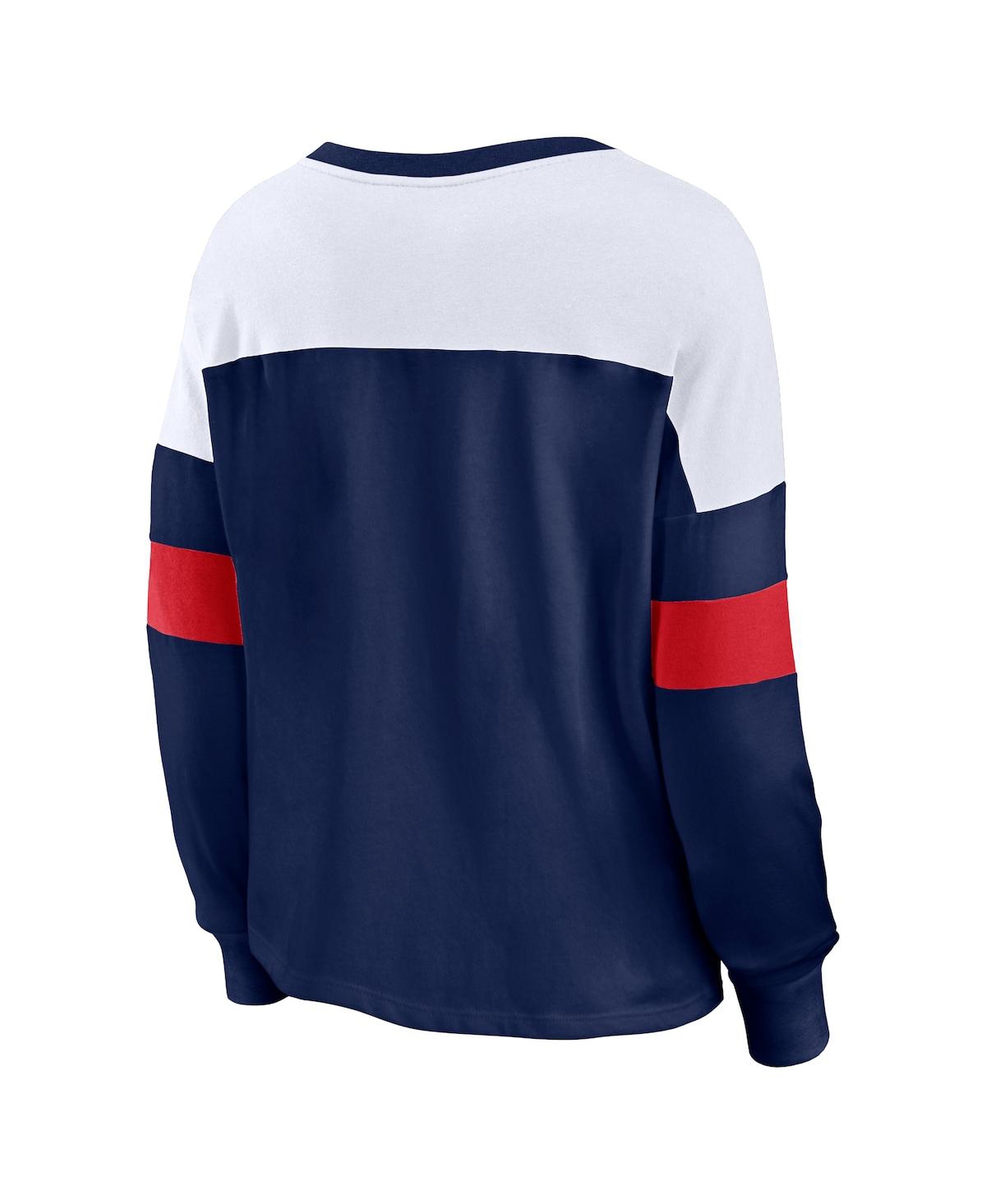 Fanatics Women's  Navy, White Boston Red Sox Even Match Lace-up Long Sleeve V-neck T-shirt In Navy,white