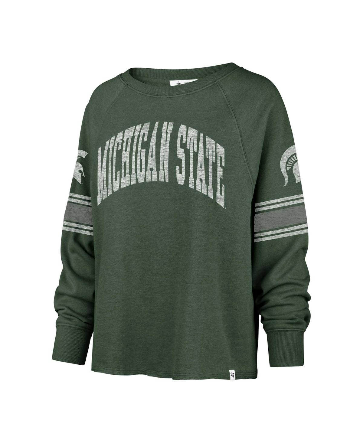 Shop 47 Brand Women's ' Green Distressed Michigan State Spartans Allie Modest Raglan Long Sleeve Cropped T