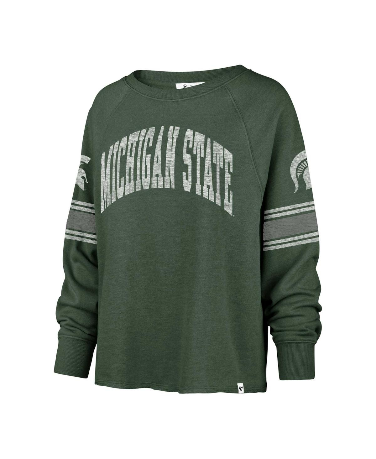 47 Brand Women's ' Green Distressed Michigan State Spartans Allie Modest Raglan Long Sleeve Cropped T In Green