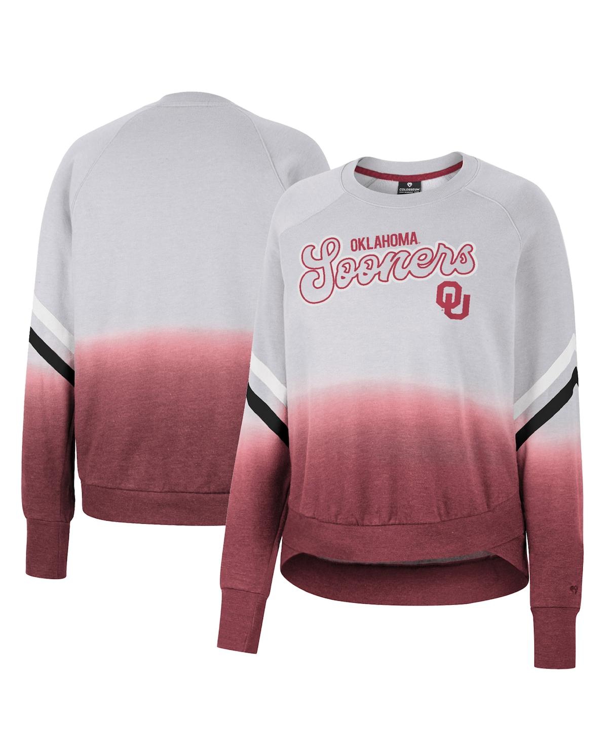 Colosseum Women's  Gray Oklahoma Sooners Cue Cards Dip-dye Raglan Pullover Sweatshirt