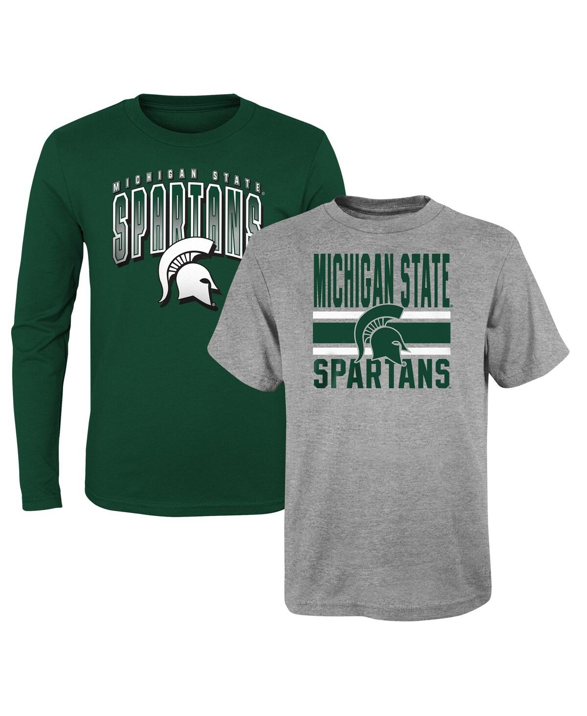 Outerstuff Kids' Big Boys Gray, Green Michigan State Spartans Fan Wave T-shirt Combo Pack In Gray,green