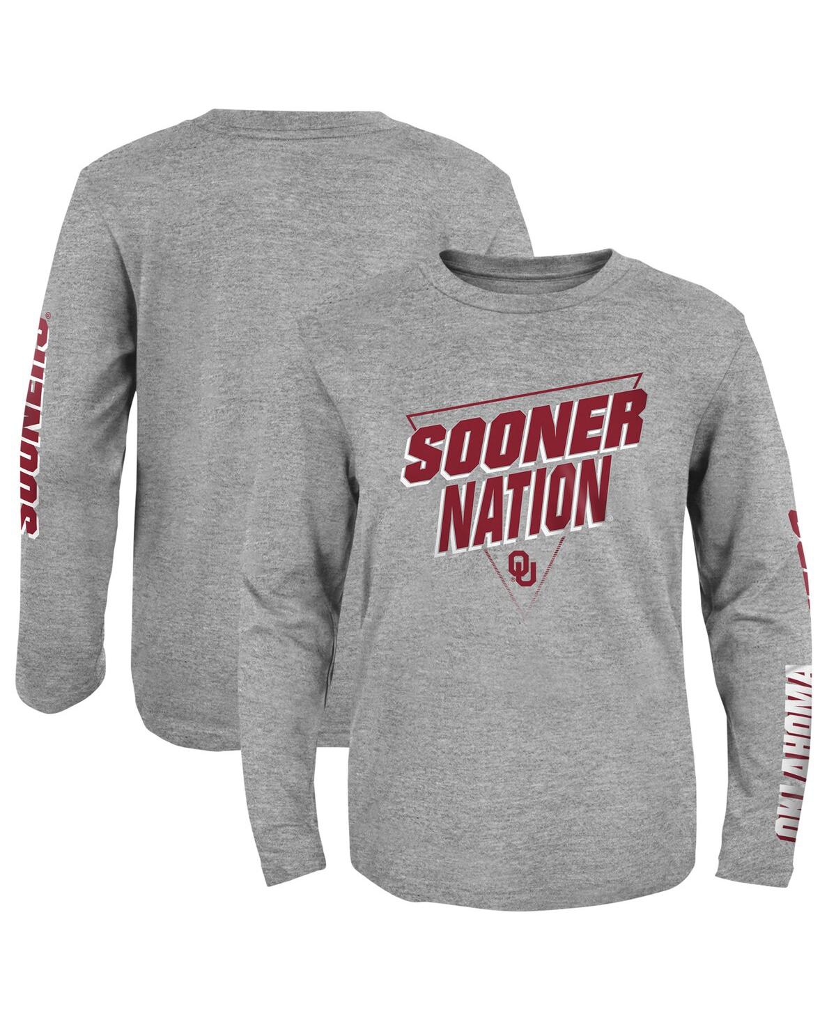 Outerstuff Kids' Big Boys Heather Gray Oklahoma Sooners 2-hit For My Team Long Sleeve T-shirt