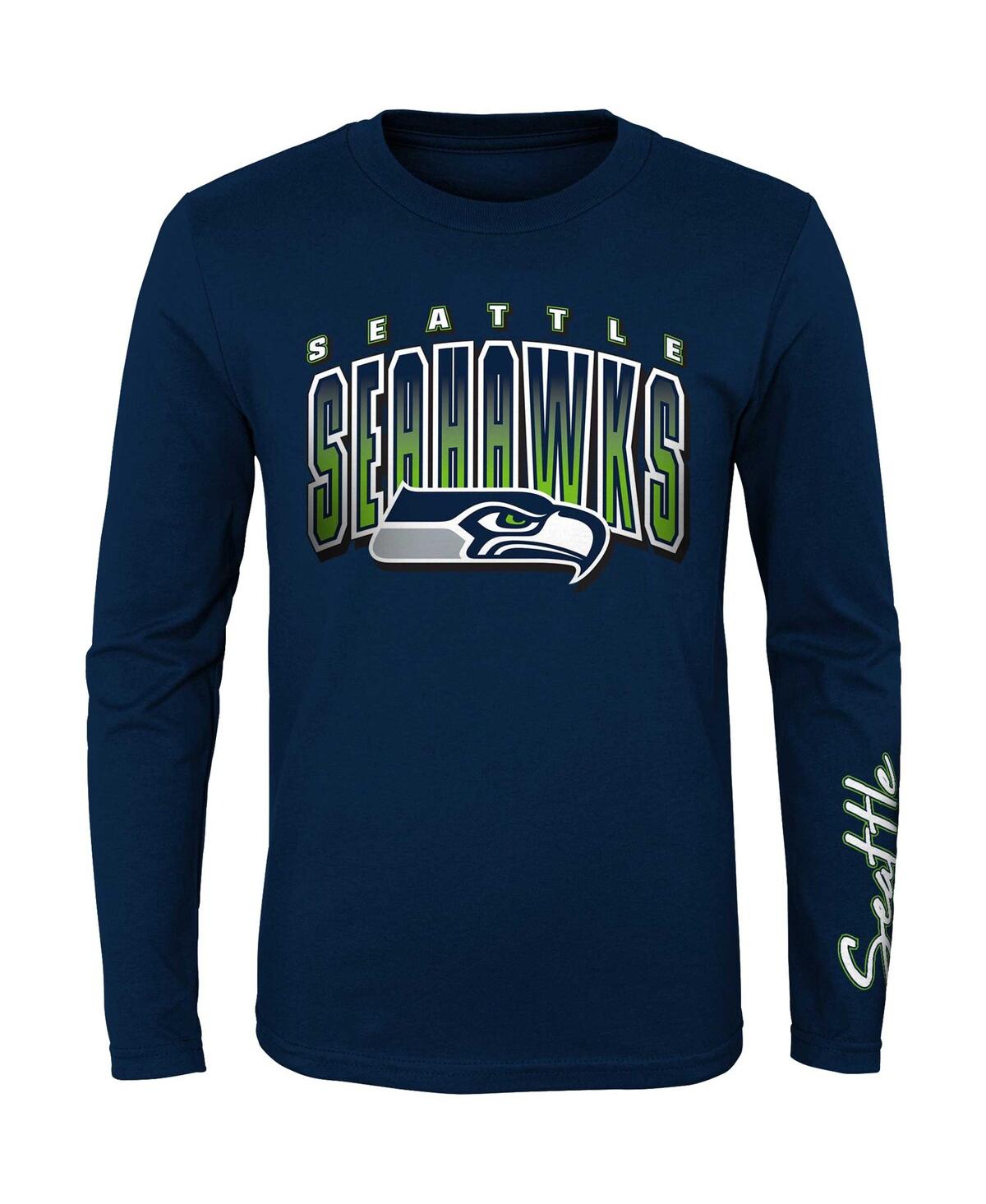 Shop Outerstuff Big Boys Neon Green, Navy Seattle Seahawks Fan Fave T-shirt Combo Set In Neon Green,navy