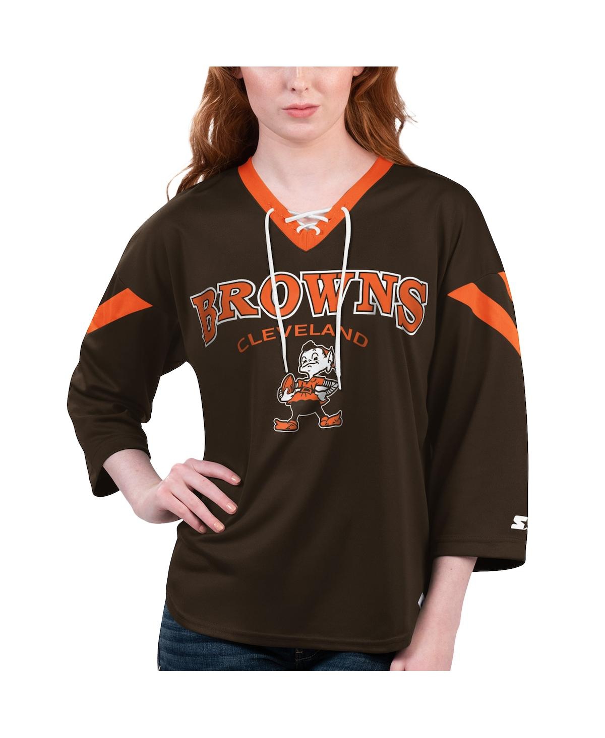 Starter Women's  Brown Cleveland Browns Rally Lace-up 3/4 Sleeve T-shirt
