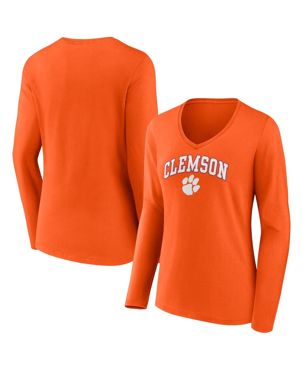 Fanatics Women's  Orange Clemson Tigers Evergreen Campus Long Sleeve V-neck T-shirt