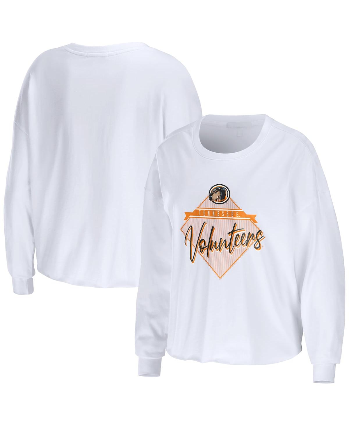 Shop Wear By Erin Andrews Women's  White Tennessee Volunteers Diamond Long Sleeve Cropped T-shirt