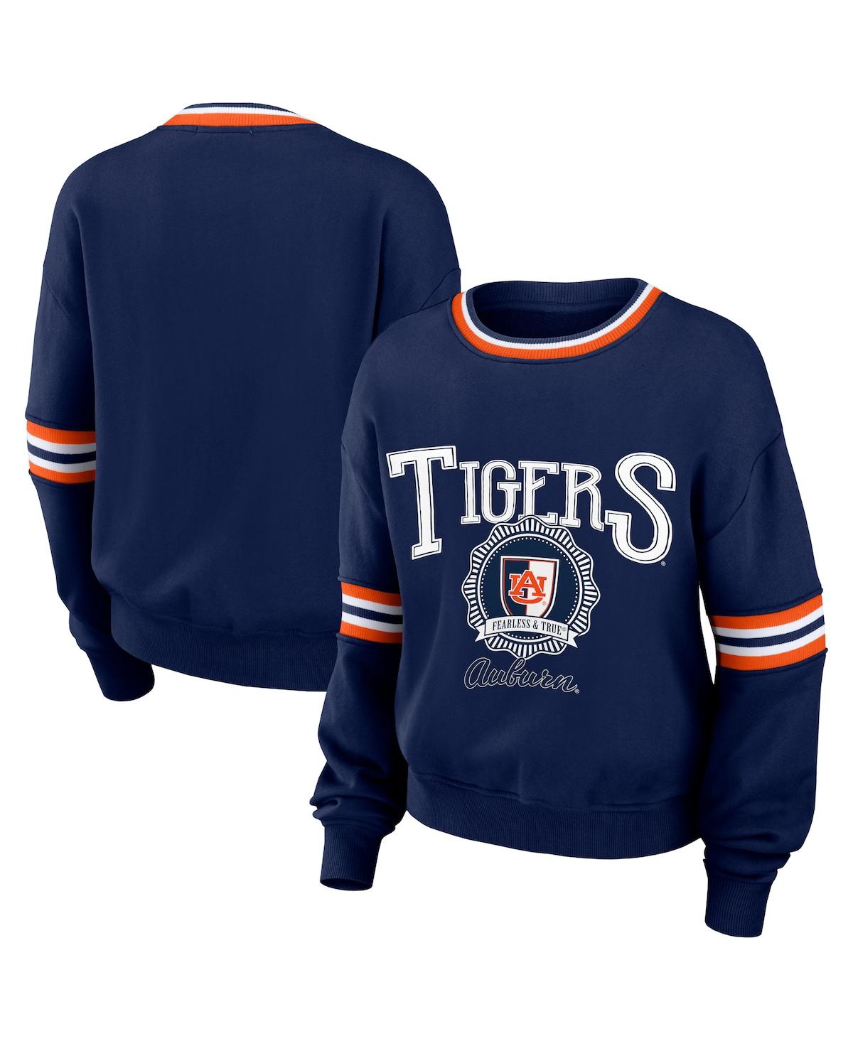 Shop Wear By Erin Andrews Women's  Navy Distressed Auburn Tigers Vintage-like Pullover Sweatshirt