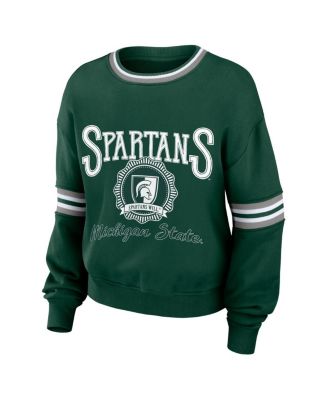 Women's Forest Green Distressed Michigan State Spartans Vintage-Like Pullover Sweatshirt