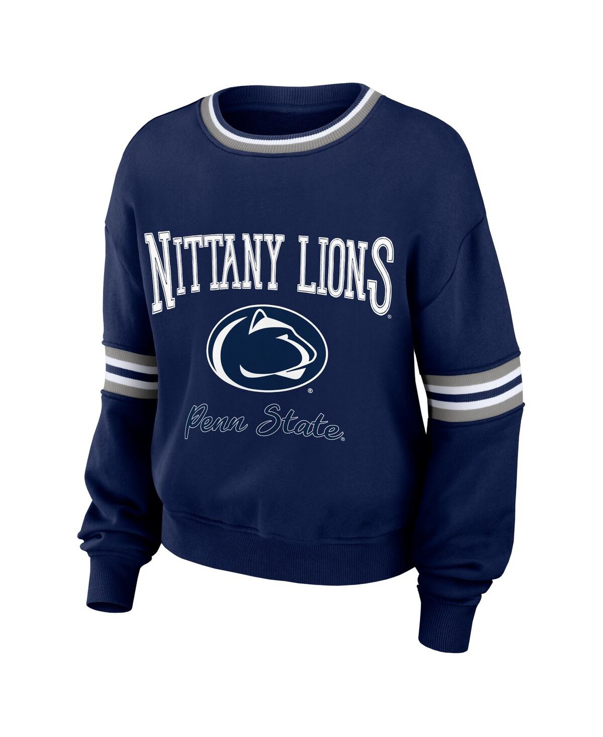 Shop Wear By Erin Andrews Women's  Navy Distressed Penn State Nittany Lions Vintage-like Pullover Sweatshi