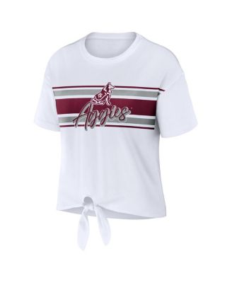 Women's White Texas A&M Aggies Striped Front Knot Cropped T-shirt