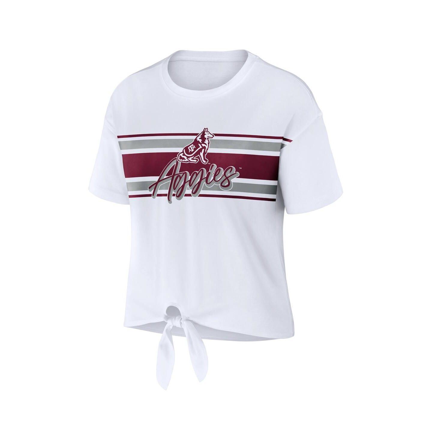 Женская футболка WEAR by Erin Andrews White Texas A&M Aggies Striped Front Knot Cropped — фото 3
