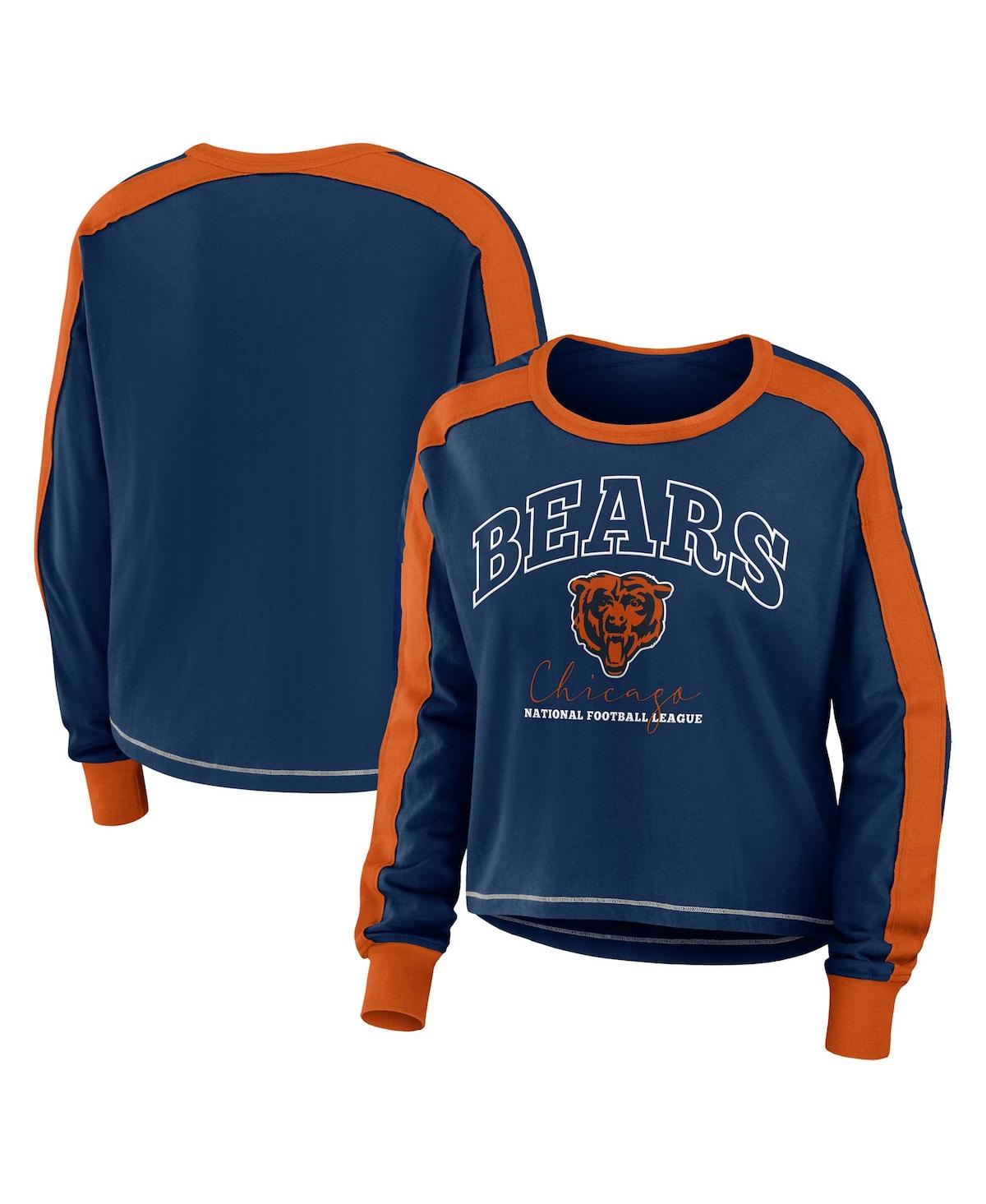 Wear By Erin Andrews Women's  Navy Chicago Bears Plus Size Colorblock Long Sleeve T-shirt