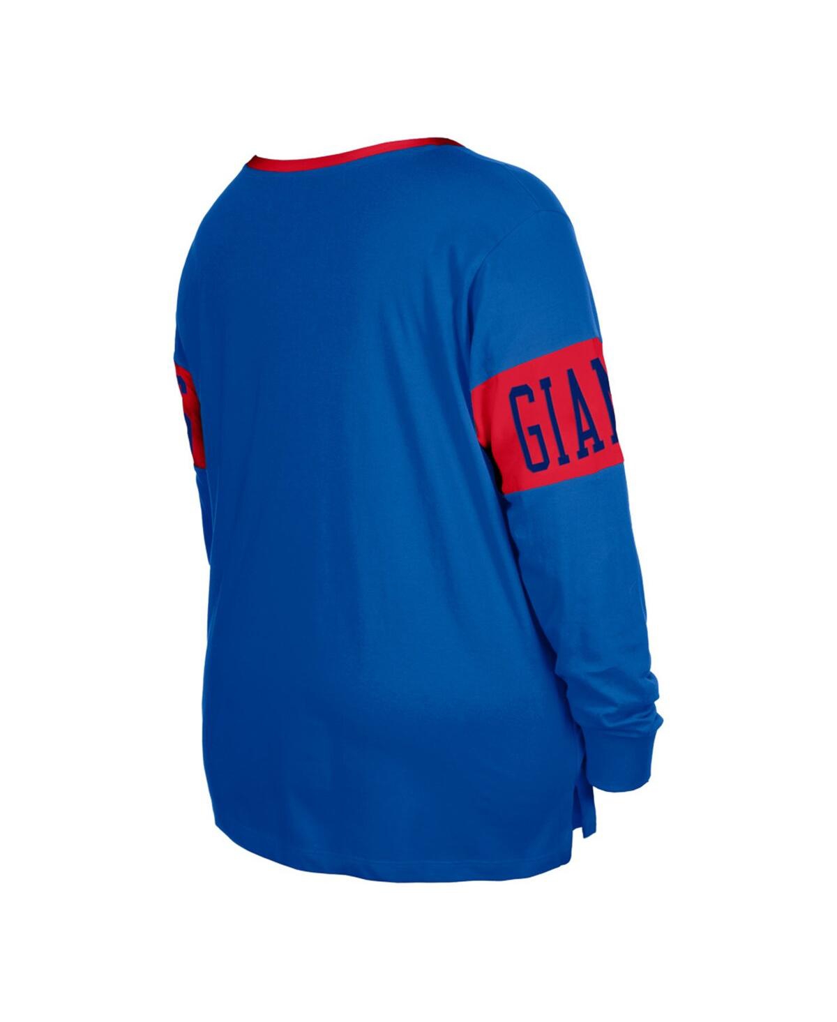 Shop New Era Women's  Royal New York Giants Plus Size Lace-up Notch Neck Long Sleeve T-shirt
