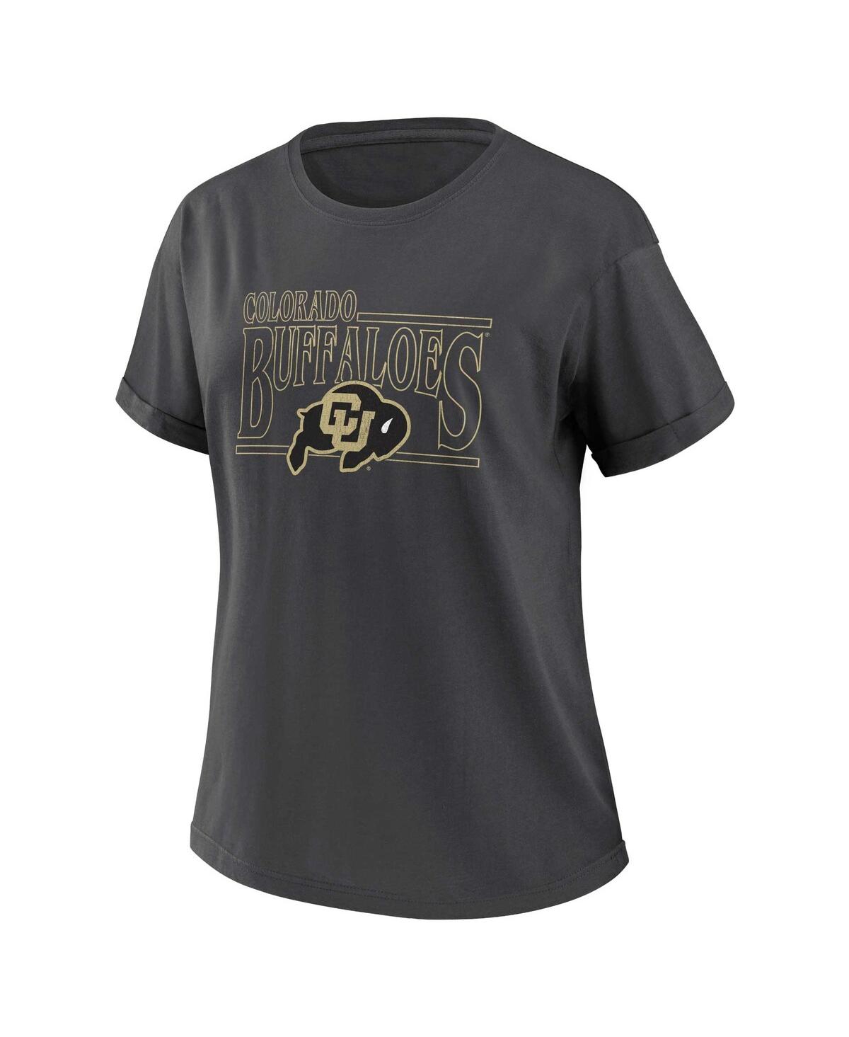 Wear By Erin Andrews Women's  Charcoal Distressed Colorado Buffaloes Boyfriend T-shirt In Charcoal