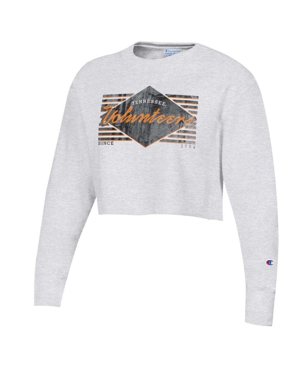 Shop Champion Women's  Heather Gray Distressed Tennessee Volunteers Reverse Weaveâ Cropped Pullover Sweats