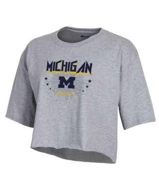 Women's Heather Gray Michigan Wolverines Boyfriend Cropped T-shirt