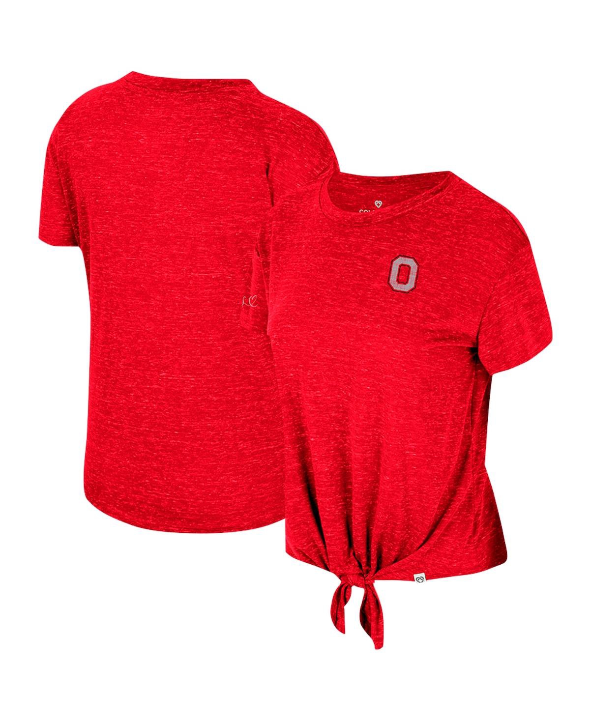 Women's Colosseum Scarlet Distressed Ohio State Buckeyes Finalists Tie-Front T-shirt - Scarlet