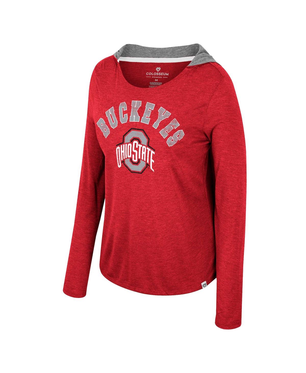 Shop Colosseum Women's  Gray Illinois Fighting Illini Distressed Heather Long Sleeve Hoodie T-shirt In Scarlet