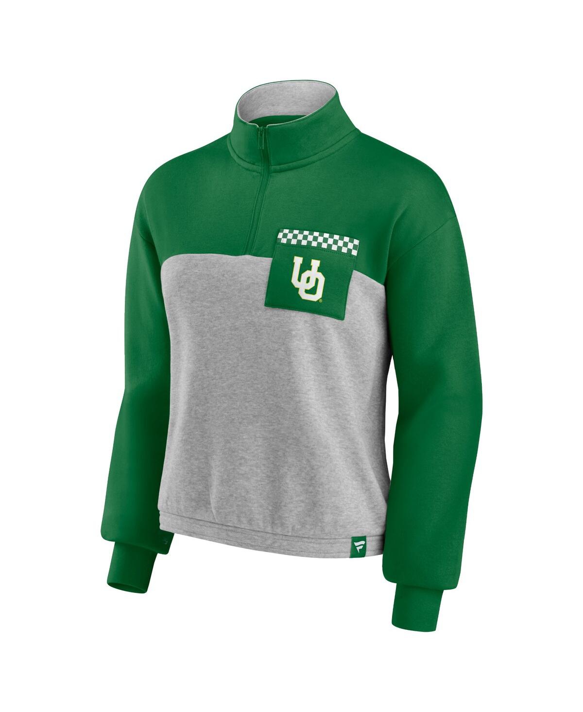 Fanatics Branded Green/heathered Gray Oregon Ducks Sideline To Sideline Colorblock Quarter-zip Jacke In Green,heathered Gray