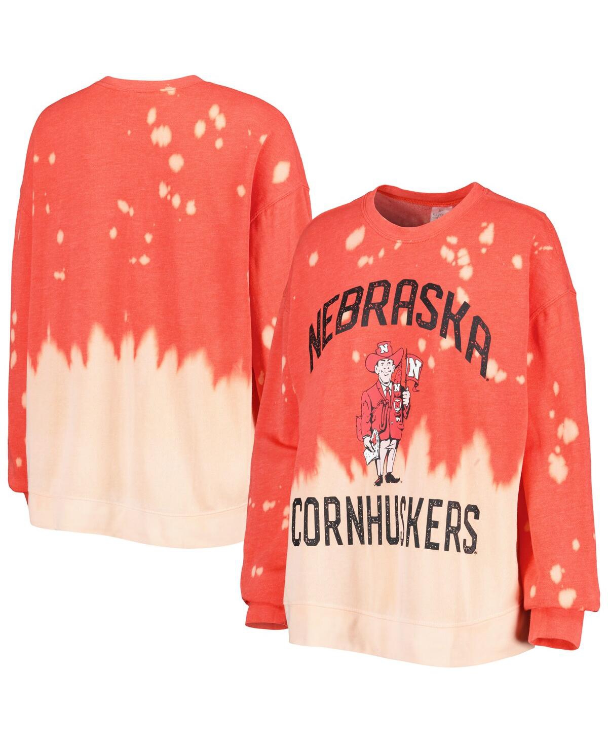 Women's Gameday Couture Red Distressed Nebraska Huskers Twice As Nice Faded Dip-Dye Pullover Long Sleeve Top - Red