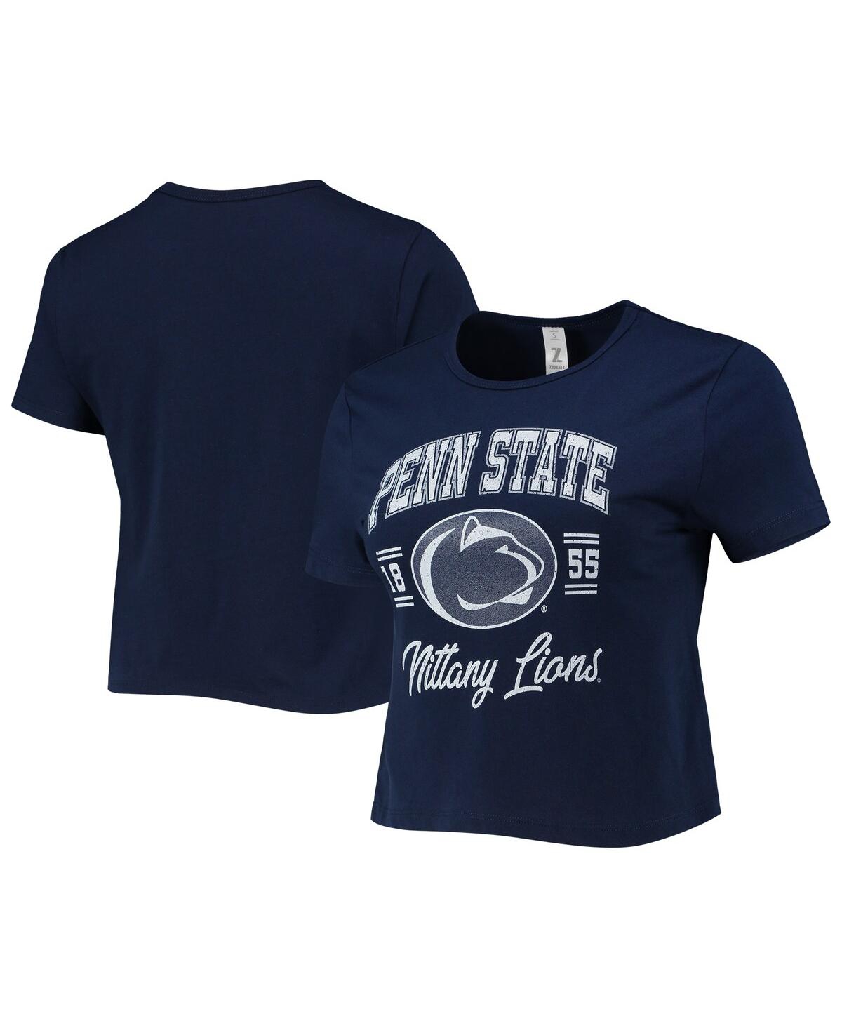 Shop Zoozatz Women's  Navy Distressed Penn State Nittany Lions Core Laurels Cropped T-shirt