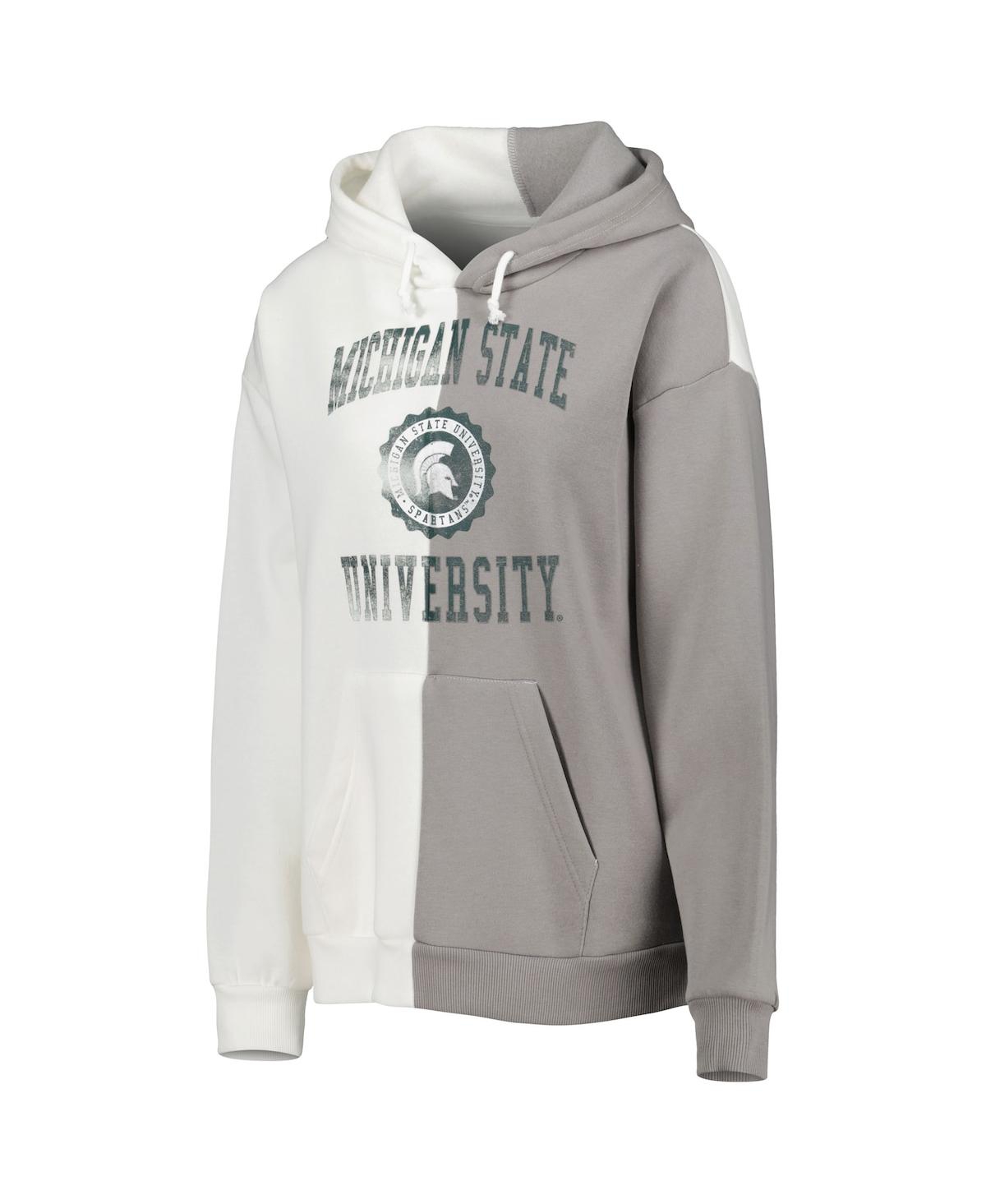 Women's Gameday Couture White Distressed Michigan State Spartans Split Pullover Hoodie - White