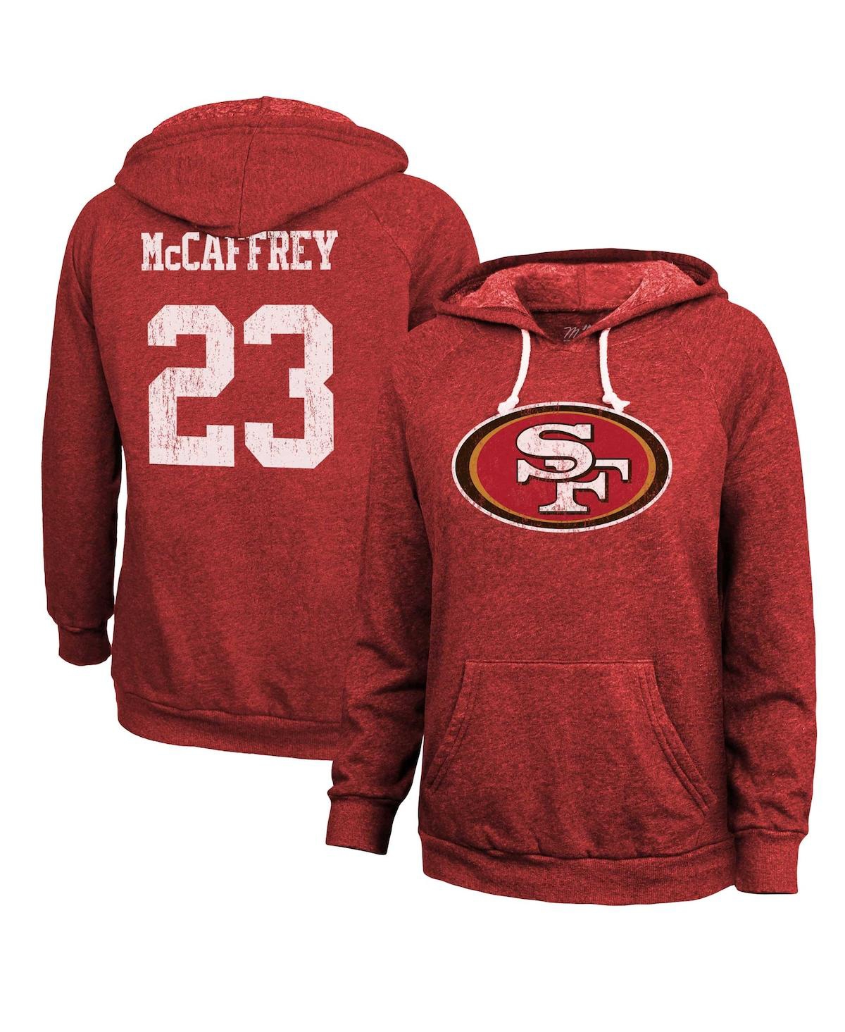 Men's Majestic Threads Christian McCaffrey Cream/Scarlet San Francisco 49ers  Player Name & Number Raglan 3/4-Sleeve T-Shirt