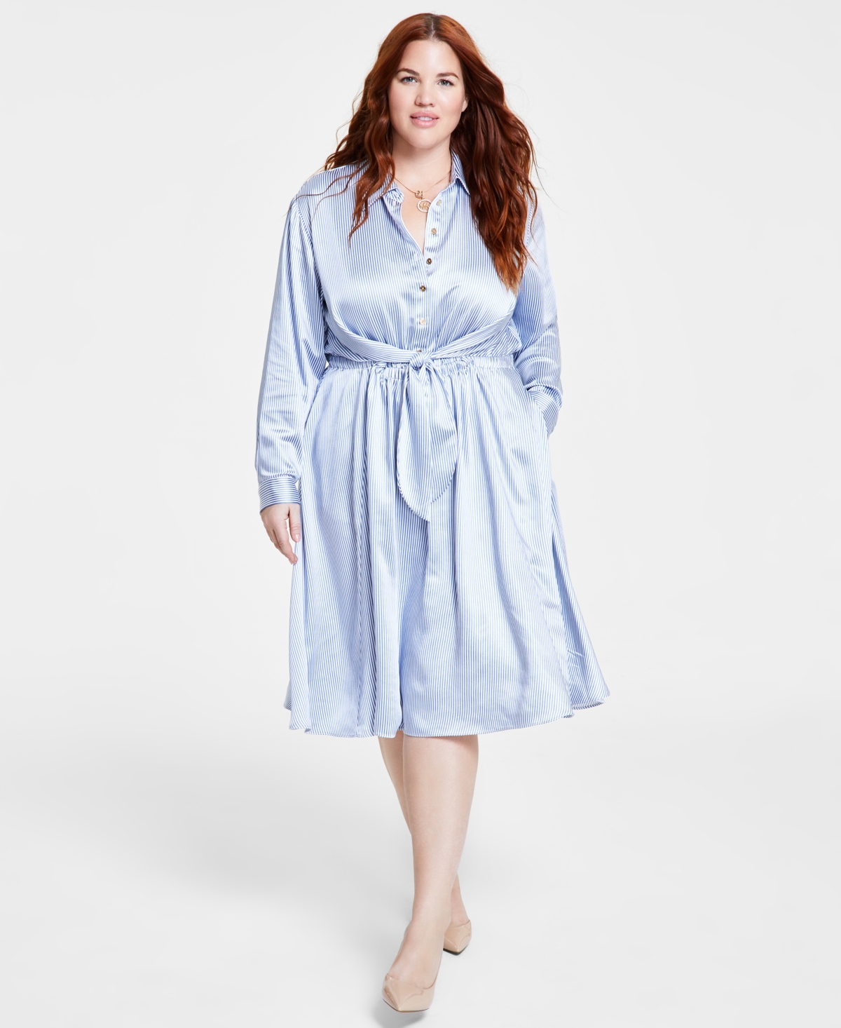 Michael Kors Michael  Plus Size Twist-front Collared Shirt Dress In Blueberry