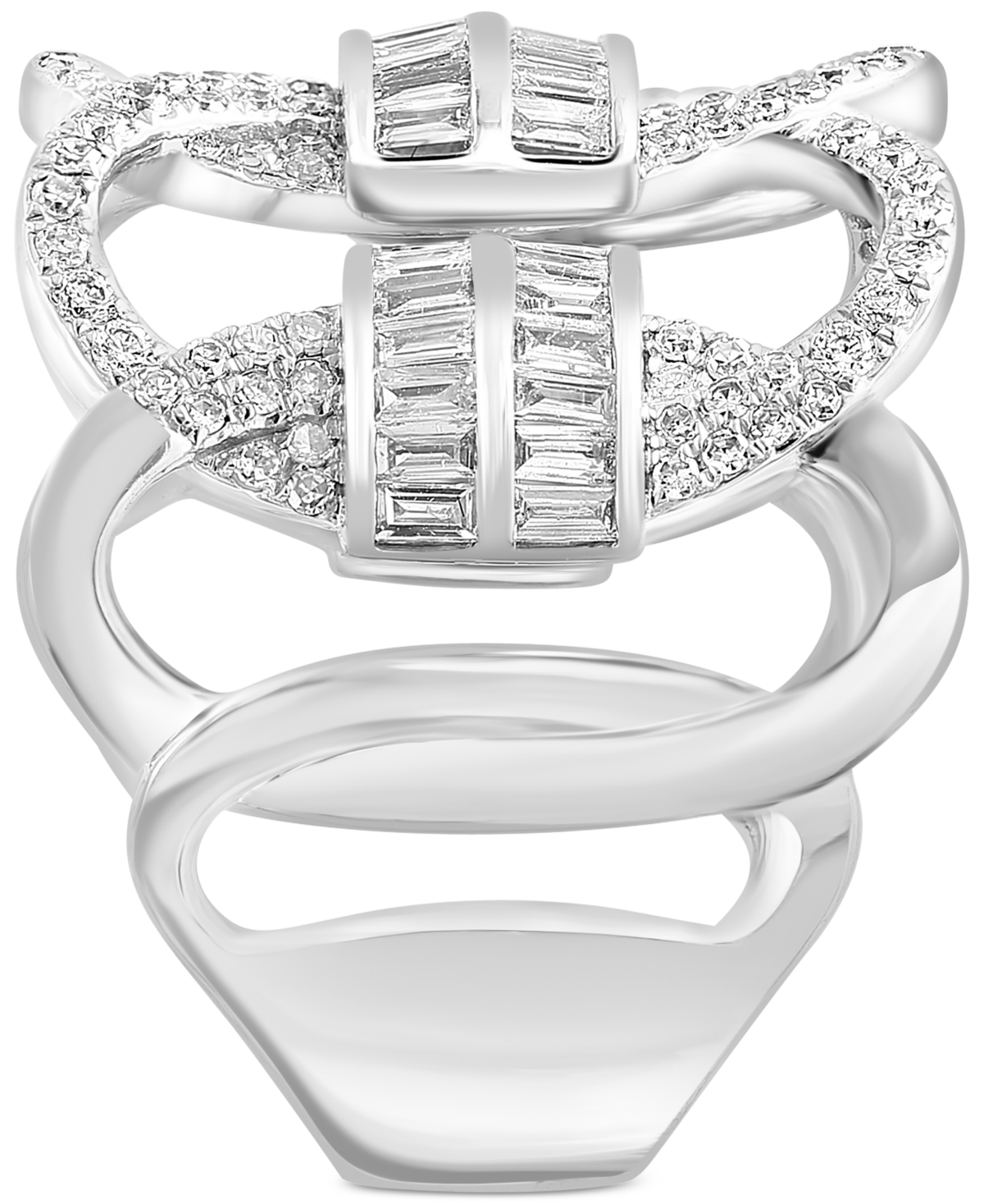 Effy Collection Effy Diamond Round & Baguette Openwork Interlocking Loop Statement Ring (1-1/5 Ct. T.w.) In 14k Whit In 14k White Gold