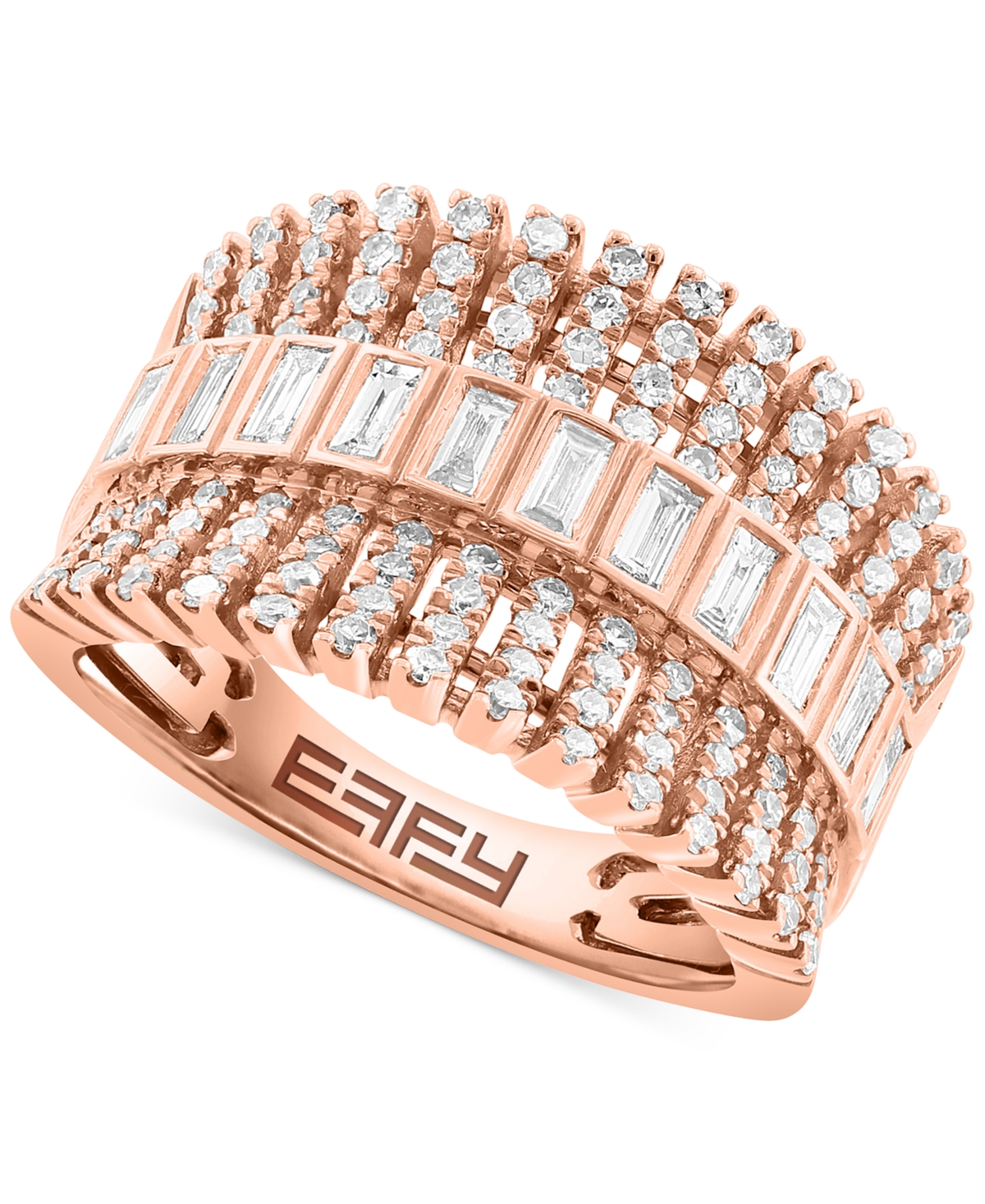 Effy Collection Effy Diamond Baguette & Round Concave Multirow Statement Ring (7/8 Ct. T.w.) In 14k Rose Gold