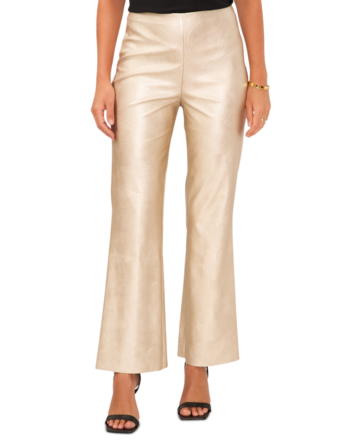 Women's Pull-On Metallic Faux-Leather Flare Pants - Soft Gold