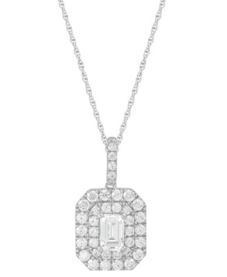 Grown With Love - Lab Grown Diamond Emerald-Cut & Round Halo 18" Pendant Necklace (1-1/4 ct. t.w.) in 14k Gold