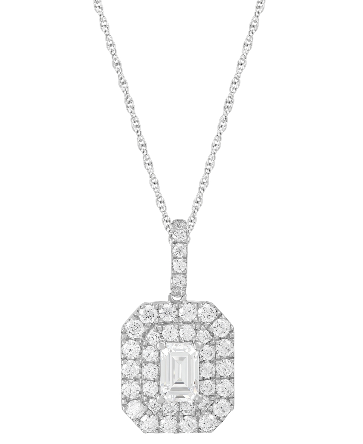Lab Grown Diamond Emerald-Cut & Round Halo 18" Pendant Necklace (1-1/4 ct. t.w.) in 14k White Gold - K White Gold
