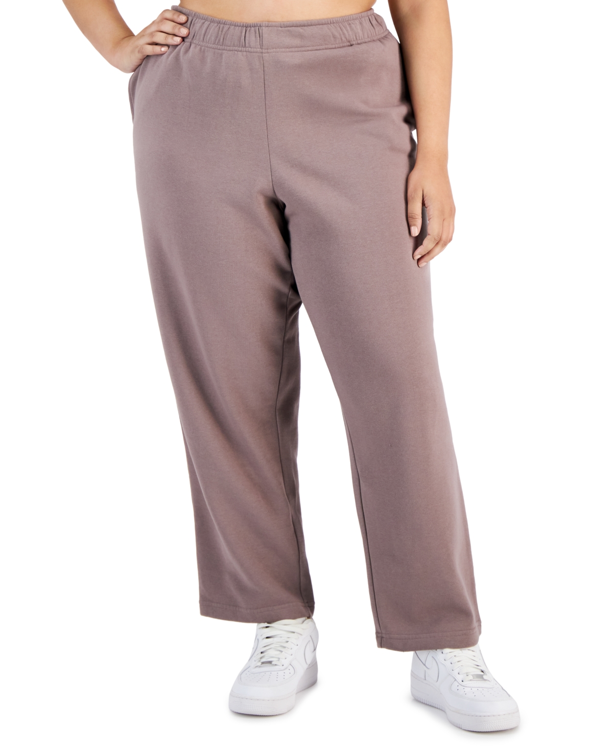 Plus Size Relaxed Mid-Rise Pull-On Fleece Pants, Created for Macy's - Cocoa Foam