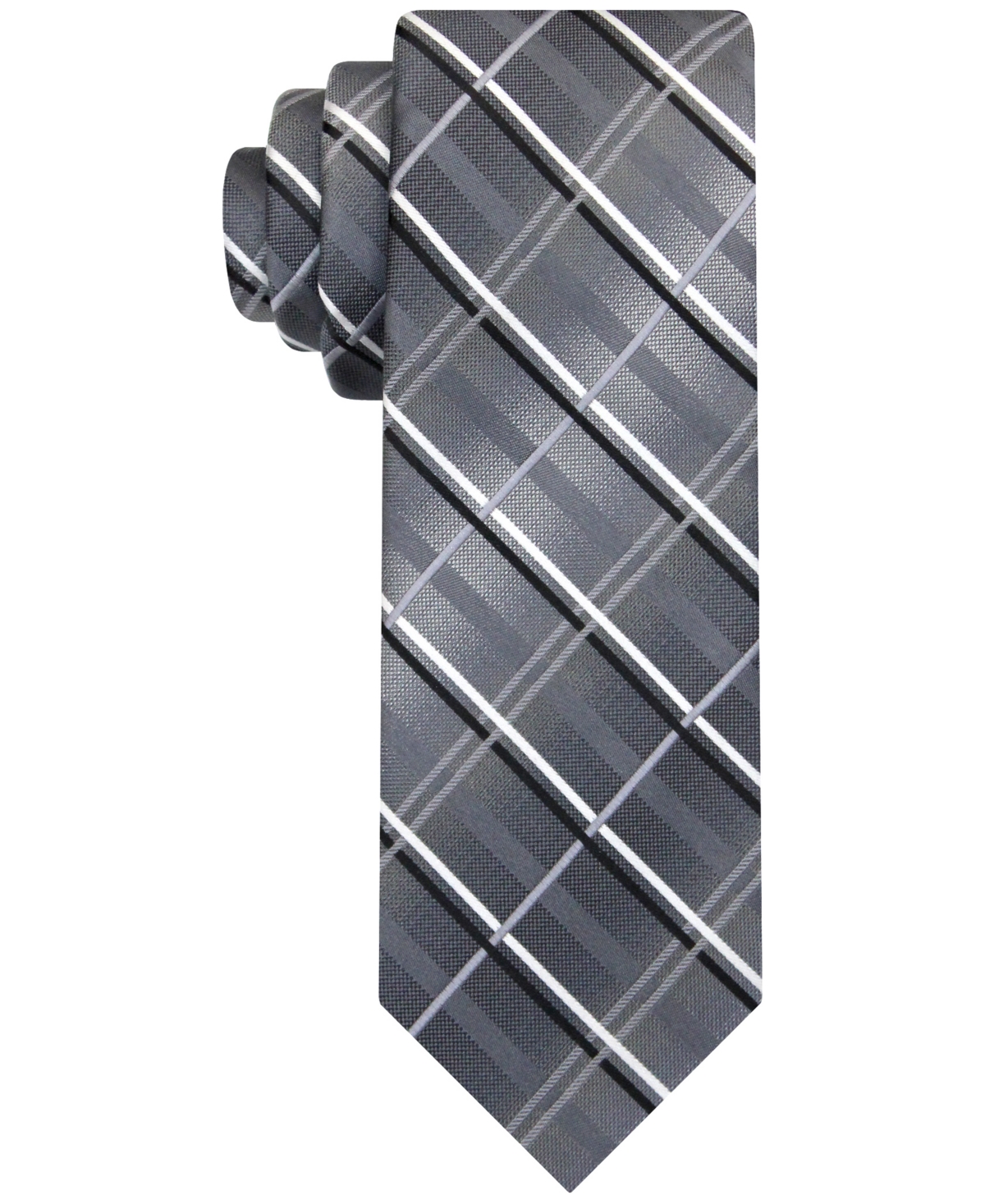 Van Heusen Men's Metallic Grid Long Tie In Black