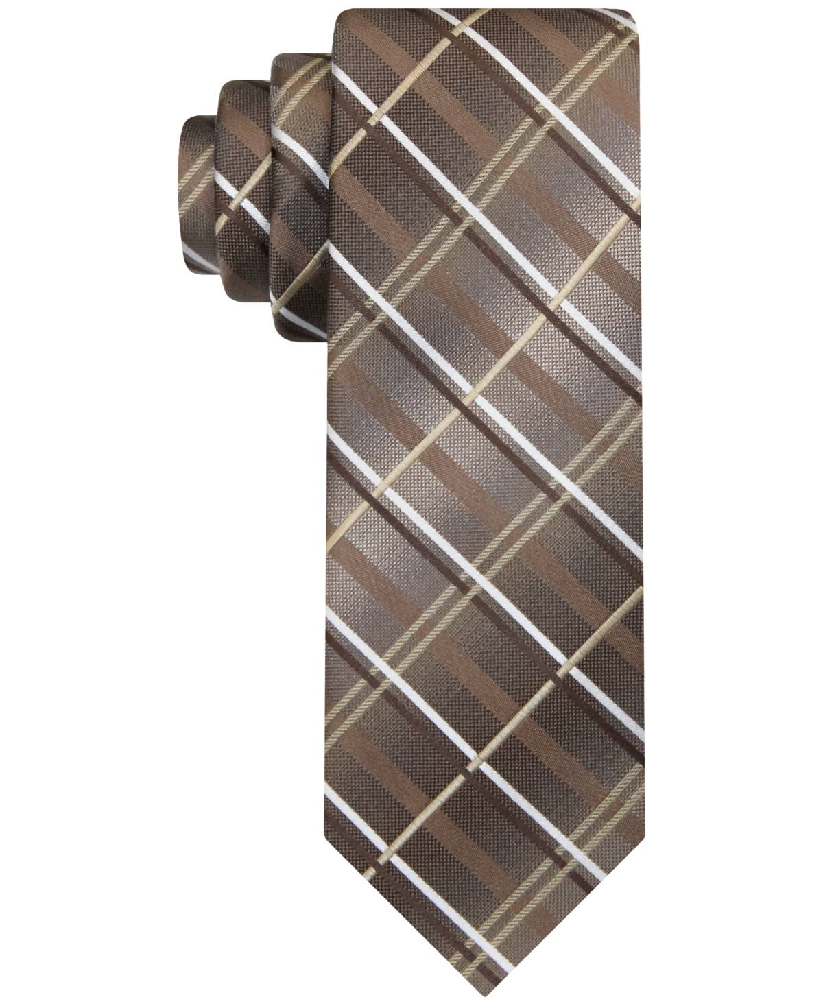 Van Heusen Men's Metallic Grid Long Tie In Taupe