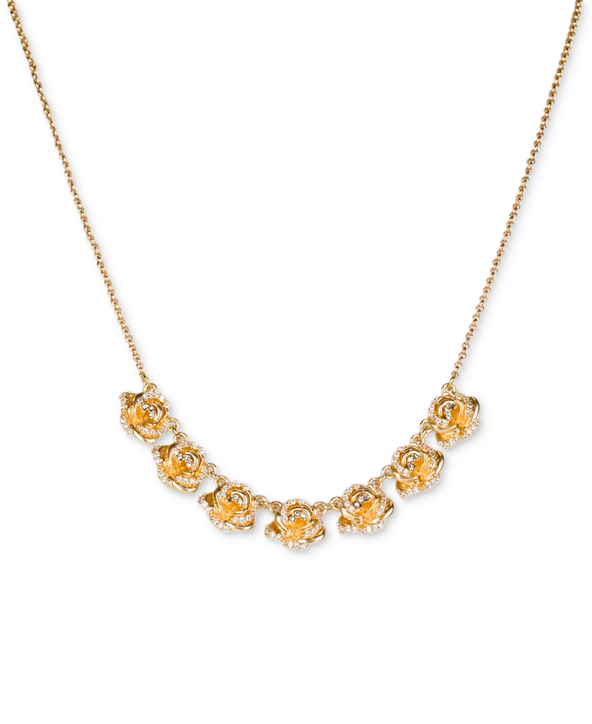Patricia Nash Gold-tone Seven Pave Rose Statement Necklace, 17" + 2" Extender In Matte Gold