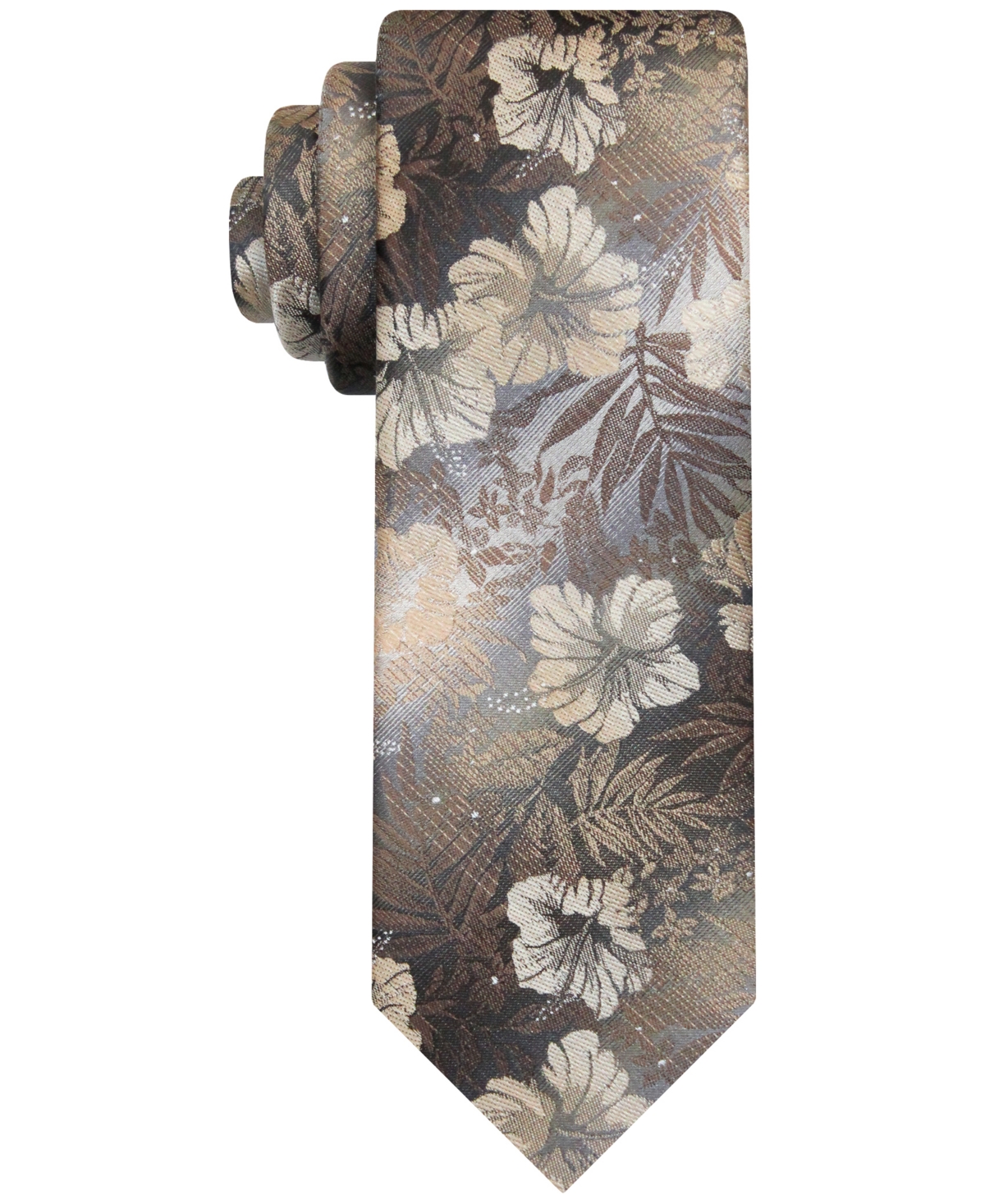 Van Heusen Men's Classic Floral Long Tie In Taupe