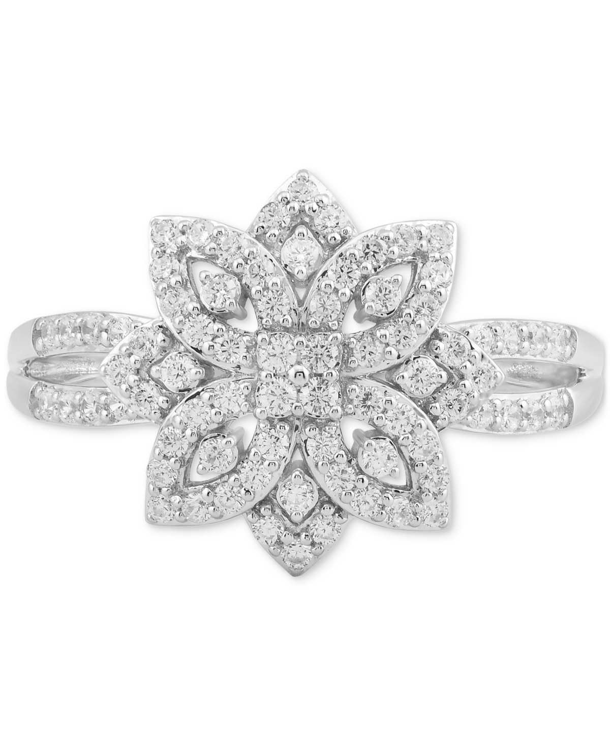 Macy's Diamond Flower Cluster Statement Ring (1/2 Ct. T.w.) In Sterling Silver In Sterling Silver